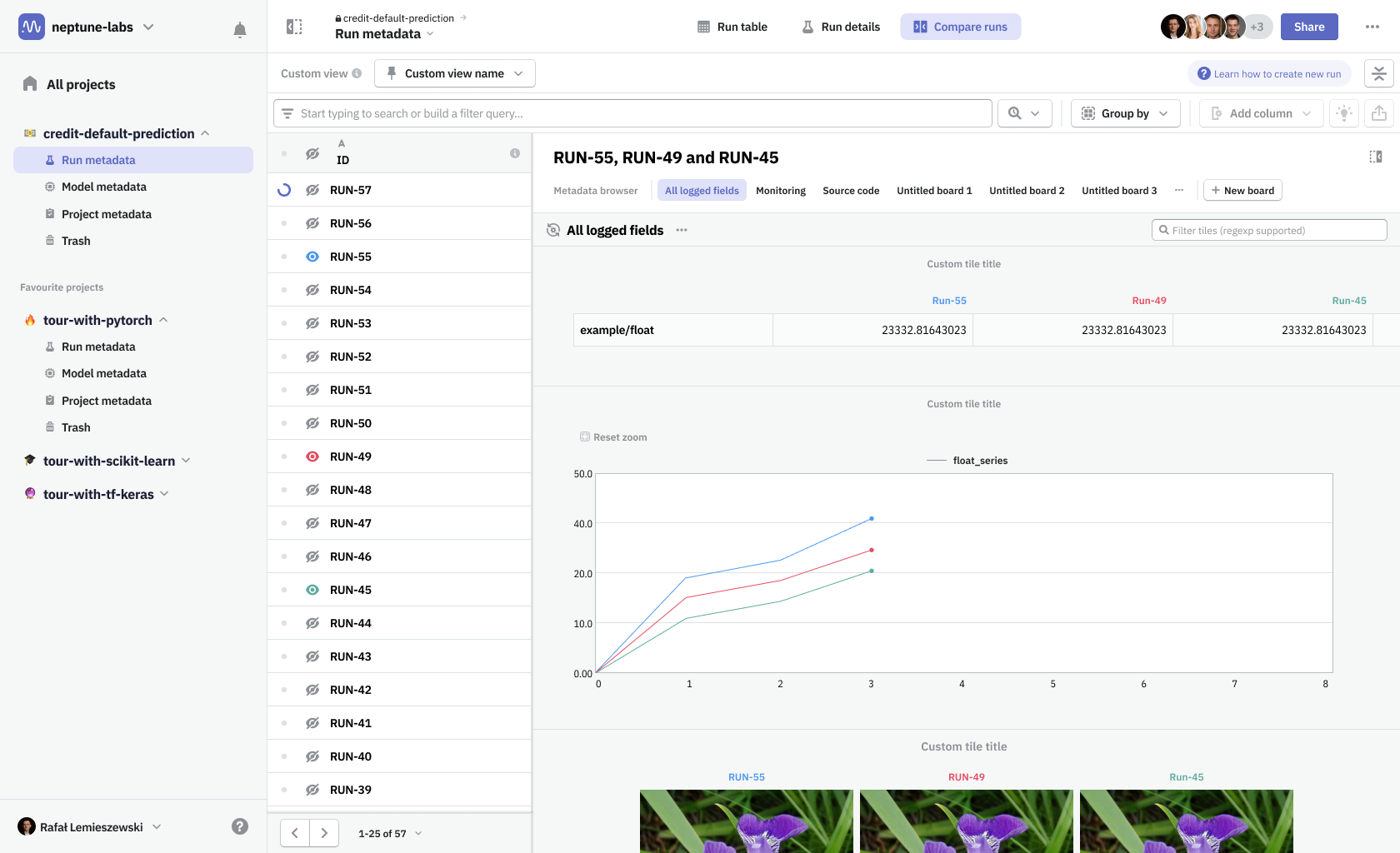 All logged fields automatic dashboard in compare mode