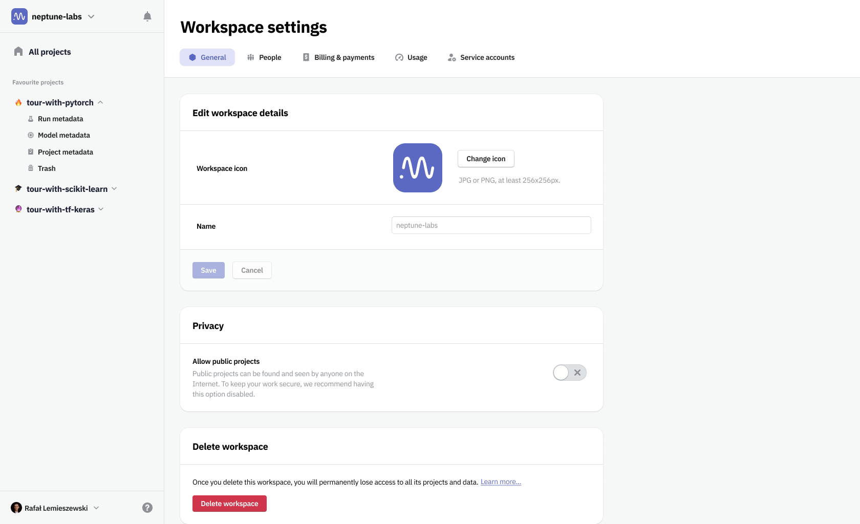 General workspace settings