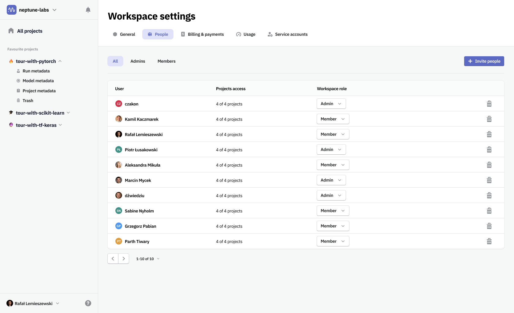 Workspace members settings