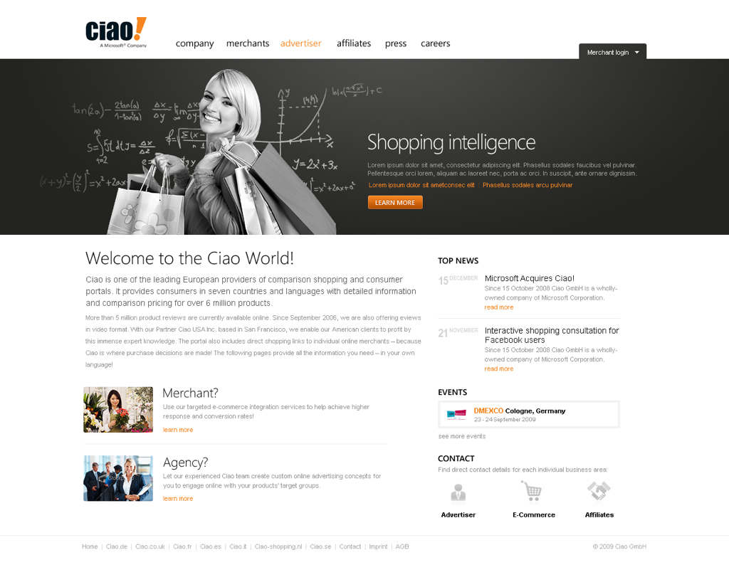 Ciao! a Microsoft Company — corporate website concept